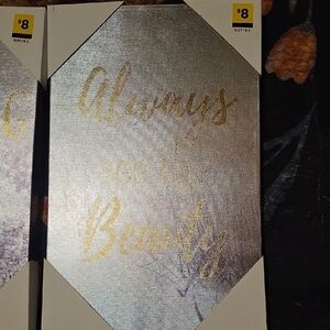 Wall Art Canvas - 'Always See the Beauty' Gold Script on Shimmery Silver